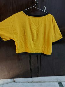 DOLCE CRUDO Mustard Yellow Crop Cotton 💛 Top