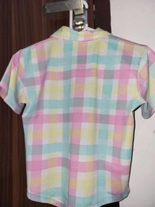 Pastel Checkered Cropped Polo Top