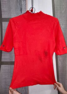 Vibrant Red Mock Neck Top