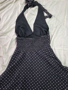 Chic Polka Dot Halter Dress Mini | Plunge Neck