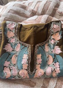 Floral Embroidered Olive Green Pheran