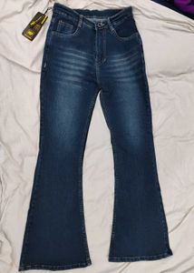 Dark Blue High-Waist Bell Bottom Jeans