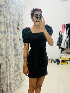 Trendy Puff Sleeve Denim Mini Dress