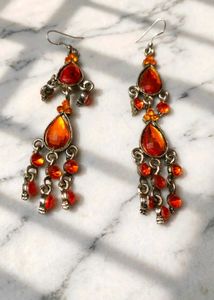 Orange Beaded Chandelier Earrings