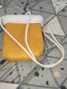 ✨ Cute Mustard Faux Fur Sling Bag