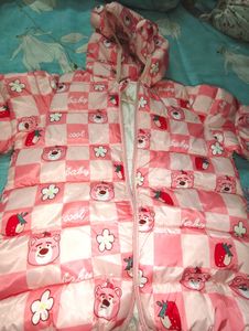 Cute Pink Bear &amp; Strawberry Print Jacket