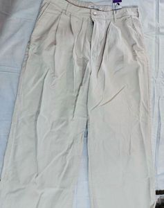 Cream Wide Leg Pleated Pants