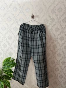 Gray Plaid Wide Leg Pants