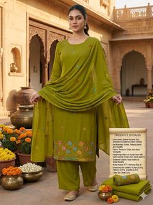 Emerald Elegance - Olive Green Embroidered Suitset