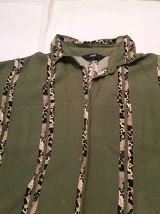 Olive Green Print Detail Top