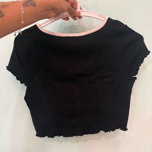 Black Cropped Top with Cream Trim