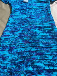 Blue Tropical Print Short Sleeve Dress