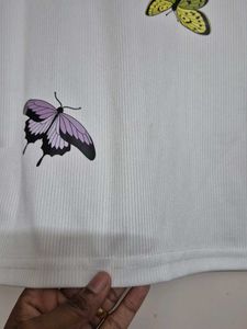 White Crop T-Shirt with Butterfly Print