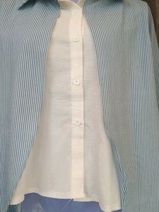 High Low Branded Top/ White Blue Top