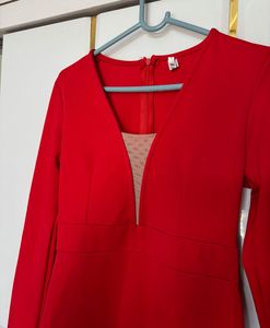 Red Feather Trim Party Dress