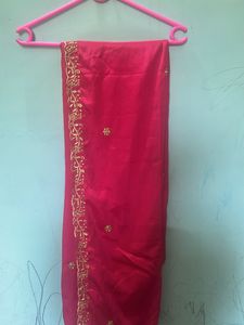 Elegant Pink Silk duppata with Gold Embroidery