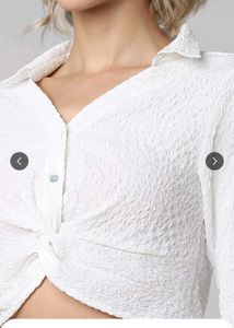 Textured White Cropped Shirt