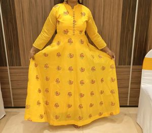 Yellow Floral Embroidered Anarkali Dress