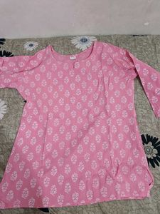 Pink Printed Cotton Kurta