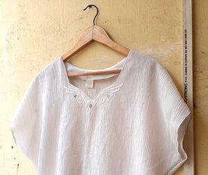 White Embroidered V-Neck Tunic Top (Women)