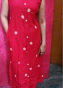 Red Polka Dot Sleeveless Kurta Set