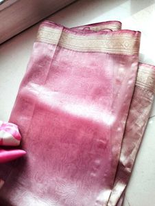 🌙Elegant Lilac Saree with Gold Border+ Blouse 🌙