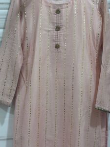 Elegant Pink Kurta with Gold Stripes