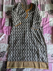 Ethnic Grey Zigzag Kurta Set