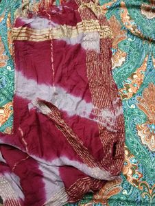 Maroon Tie-Dye Dupatta with Gold Border