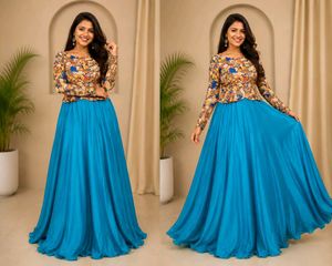 Floral Top &amp; Blue Skirt Set