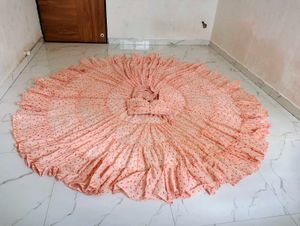 Peach Floral Tiered Lehenga Set