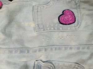 Girl's Denim Pinafore Overalls with Heart Detail