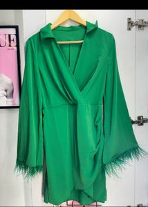 Green Feather Trim Wrap Dress BRAND NEW