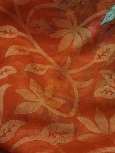 Orange Floral Print Saree