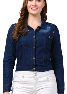 Stylish Denim Jacket with Pearl Embellishments