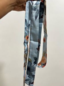 Light Blue Floral Print Dress with waist belt