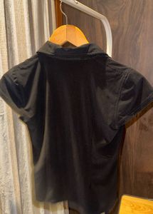 Classic Black Short Sleeve Button-Up Top