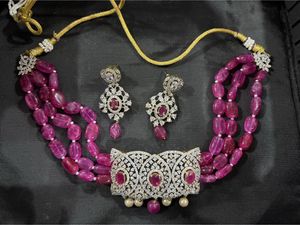Elegant Ruby & Diamond Necklace Set