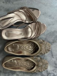 Elegant Embellished Gold Footwear Set