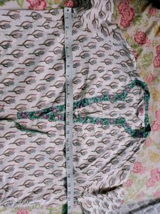 White N Green High Low  Kurti