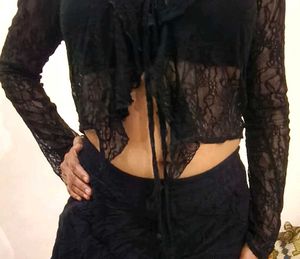 Crochet Ruffle Tie-Front stylish top