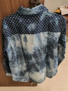 Denim Polka Dot Button-Up Shirt