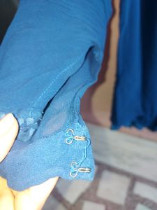 Am:pm Designer Pure Georgette Embroidered Blue Top