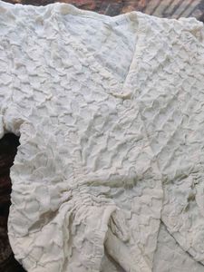 White Criss-Cross Top With Puffy Sleves