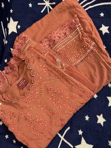 Elegant Embroidered Peach Kurti Set
