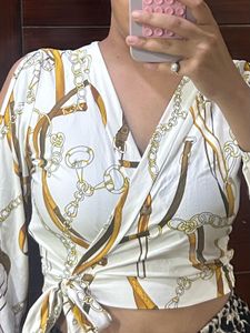 Chic Chain Print Wrap Top