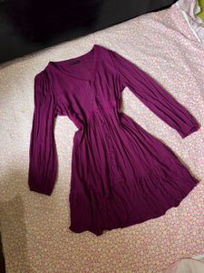 Purple Button-Up Tiered Midi Dress