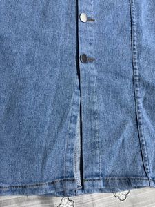 Light Wash Denim Button-Front Midi Skirt