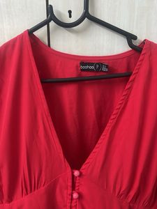 Boohoo Red Ruffle Detail Mini Dress