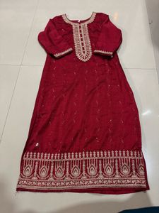 Maroon Embroidered Kurta Set with Pants